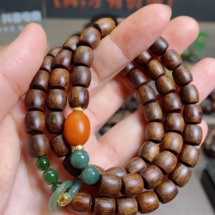 沉香手串芽庄白棋楠虫漏0.8设计
