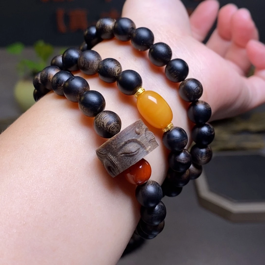 沉香手串越南芽庄瘤疤白棋楠0.8➕无相沉香木雕设计配饰