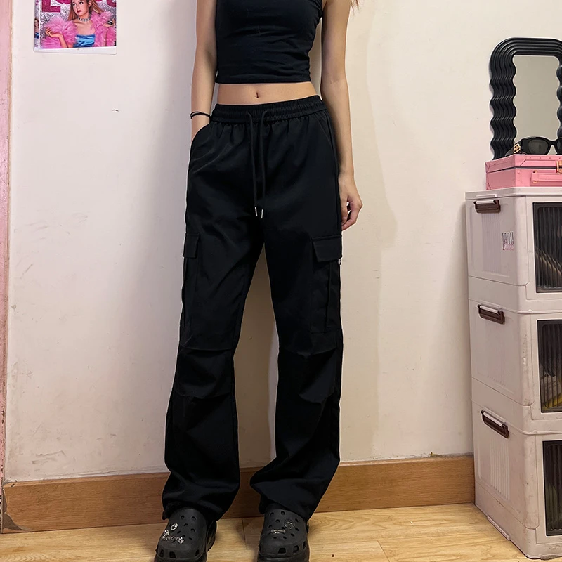 黑色工装裤女秋季2025新款美式复古辣妹休闲阔腿裤显瘦宽松伞兵裤