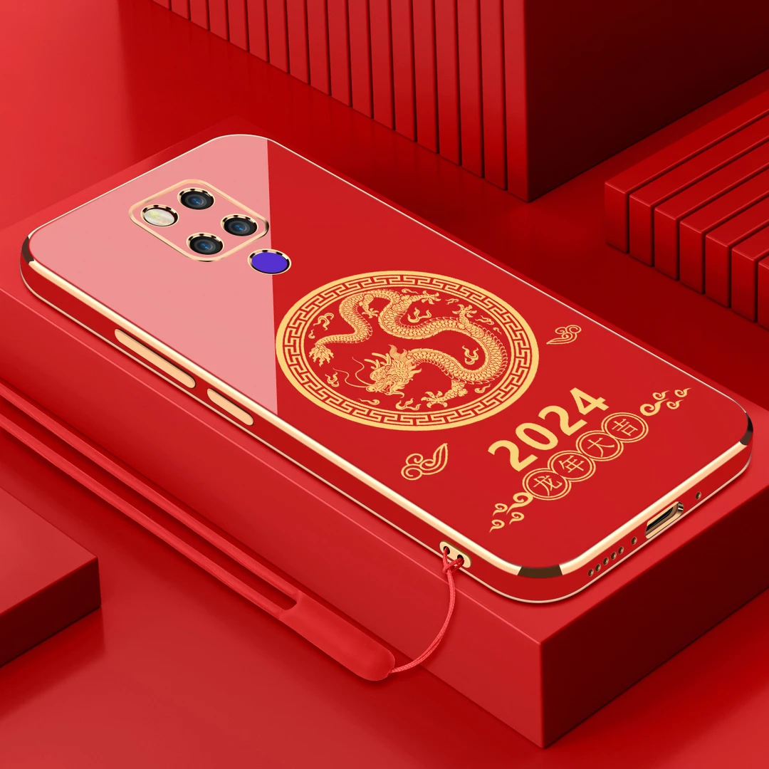 电镀龙年大吉适用华为mate20x手机壳防摔硅胶保护壳直边手机套