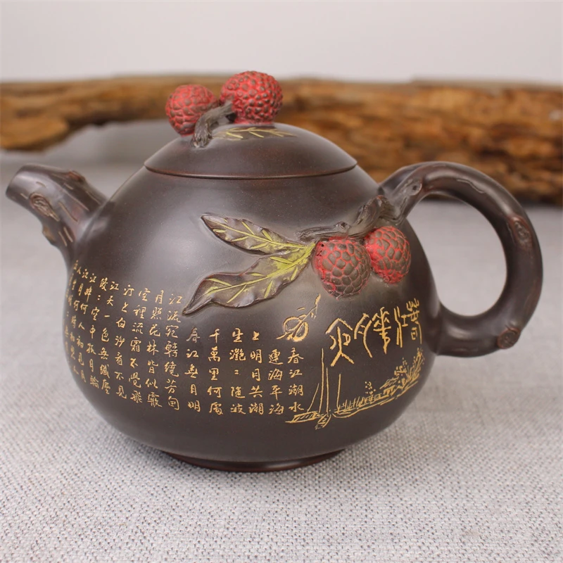 壮韵坭兴陶荔枝壶 上官清吉制壶覃墨书法【春江花月夜】收藏泡茶壶