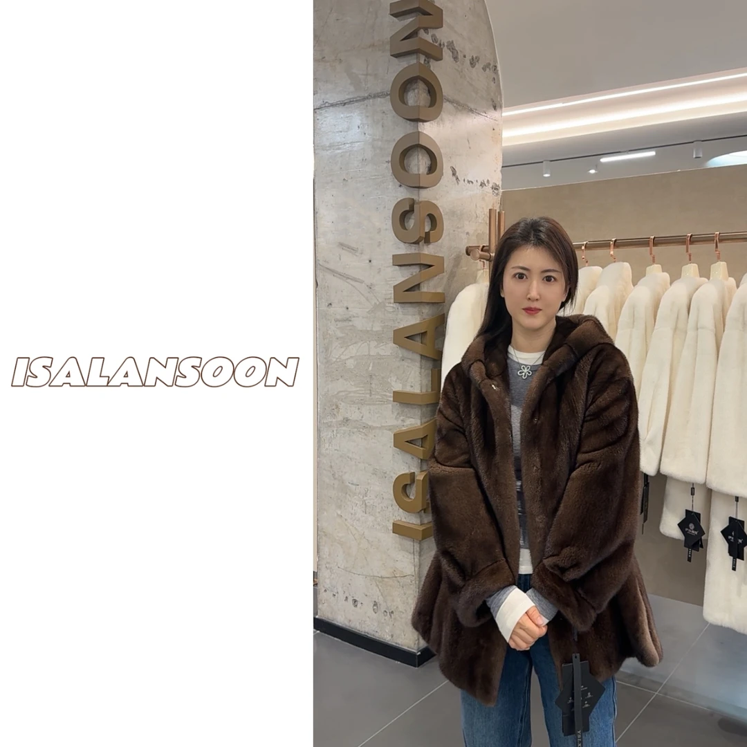 [ISALANSOON]"雪顶咖啡"2024秋冬新款轻奢女装貂皮外套-0528