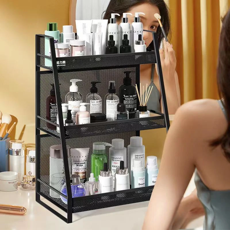 北欧ins铁艺卧室护肤品桌面置物架宿舍化妆品架收纳神器书收纳盒