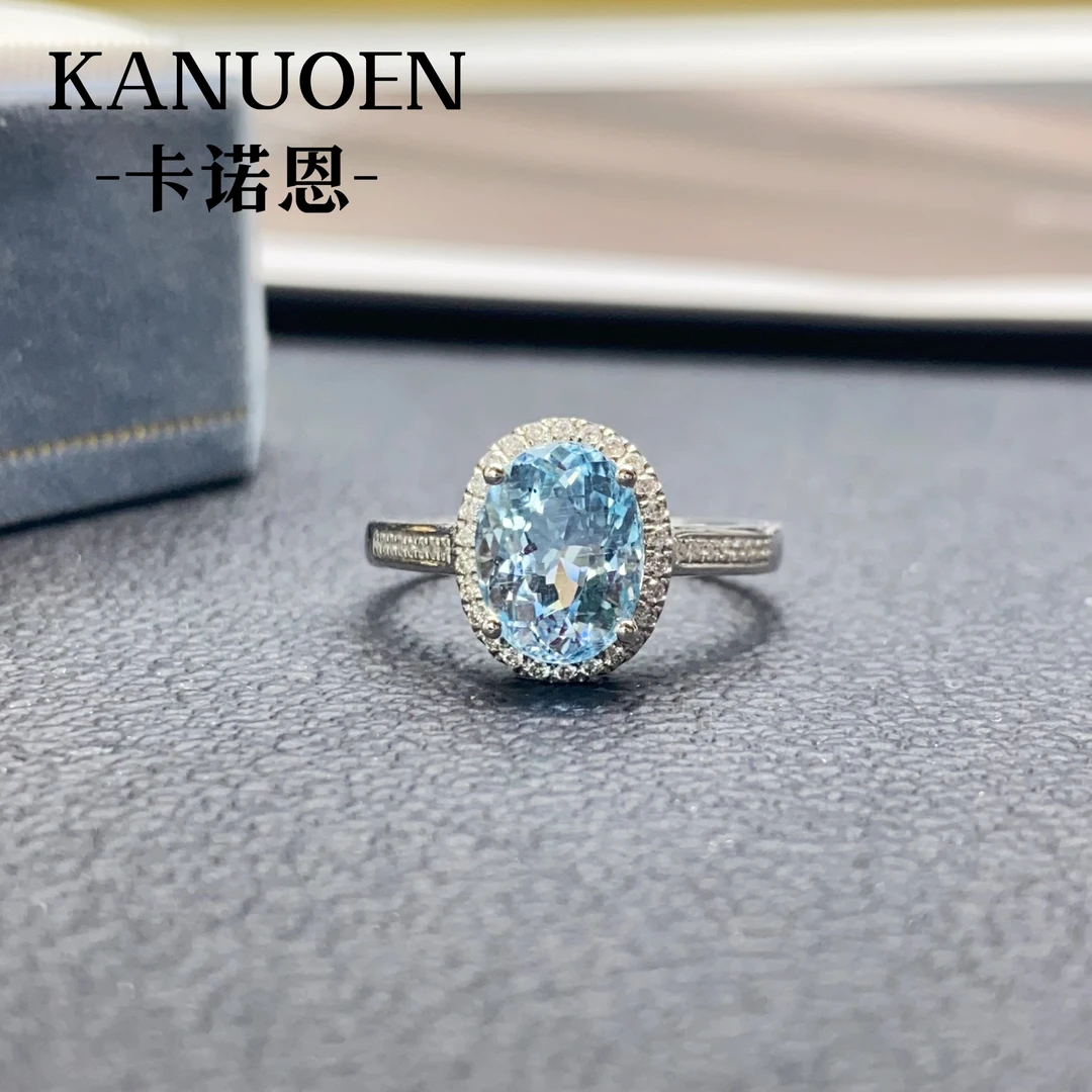 卡诺恩彩宝PT950镶嵌钻石天然海蓝宝戒指时尚气质高雅