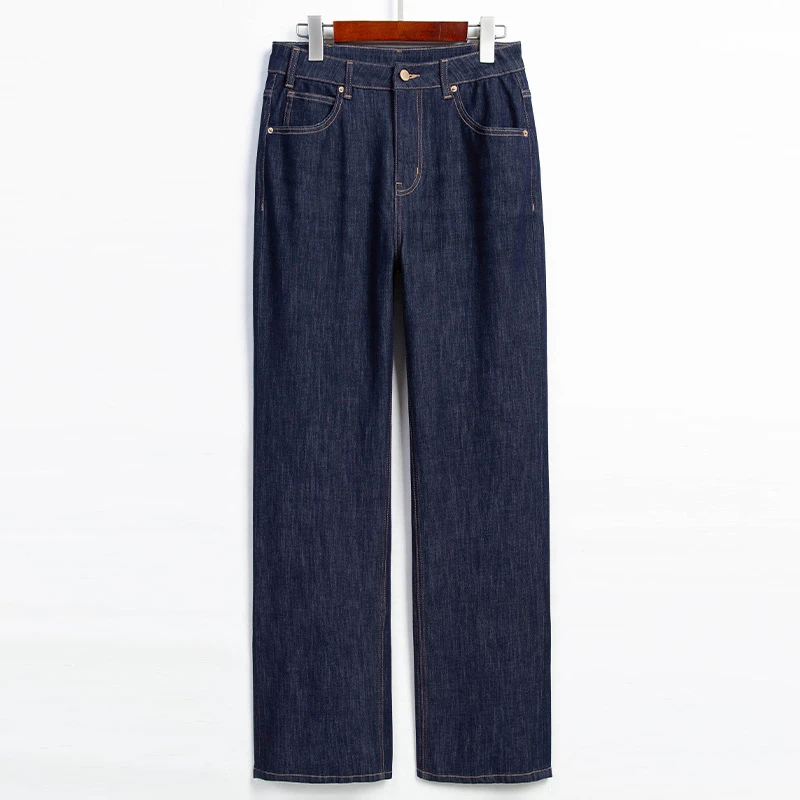 自媒体【纸片薄】莱赛尔天丝窄版牛仔裤女洋气直筒高腰出行通勤175