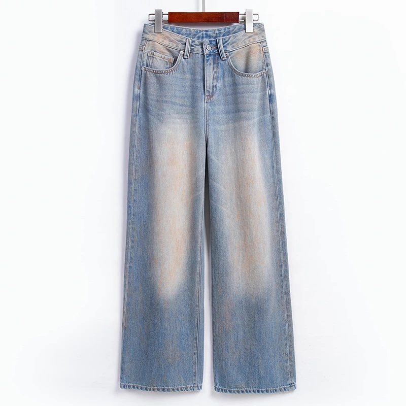 自媒体【春季新款】高腰直筒阔腿牛仔裤女设计师显瘦复古窄版裤 527