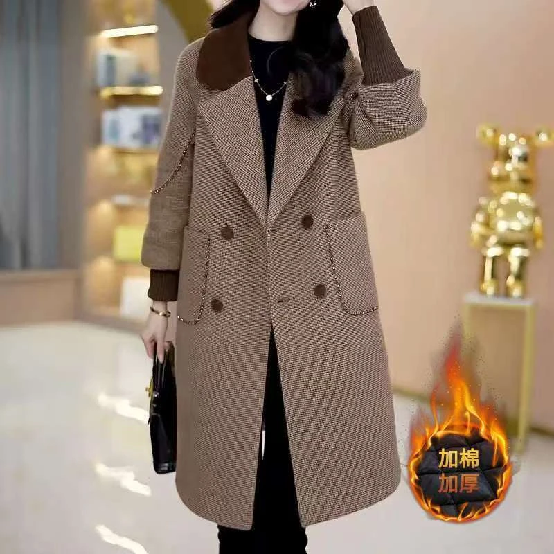 水貂绒外套女加棉加厚秋冬季新款时尚洋气高档减龄中长款呢子大衣