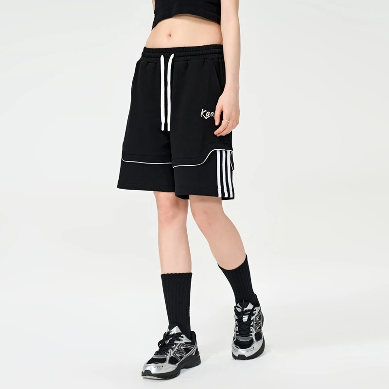 KGAI美式运动黑色工装短裤女休闲宽松潮牌抽绳五分裤子男松紧腰