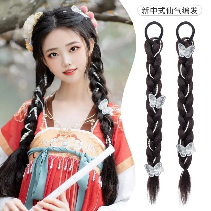 汉服古风假发头饰马尾自然拳击辫双麻花辫皮筋款公主风鱼骨辫编发