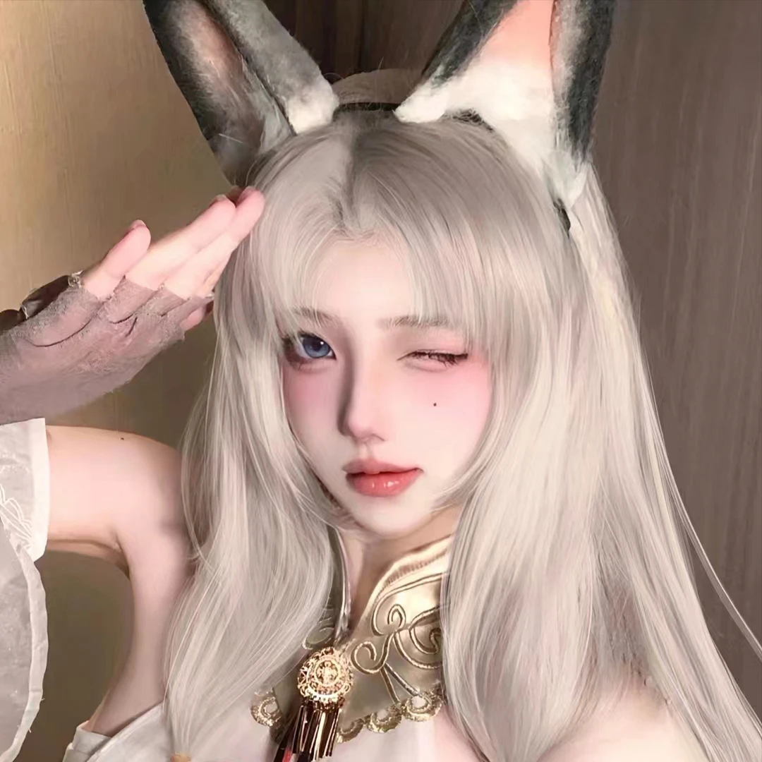 假发女士土御门胡桃cos万用长直发假毛仿真自然全头套纯白发