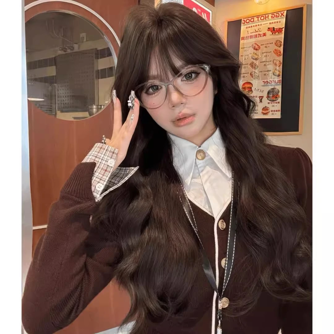 冬季棕色长卷发蓬松修脸网红整顶佩戴大波浪羊毛卷假发女士头套