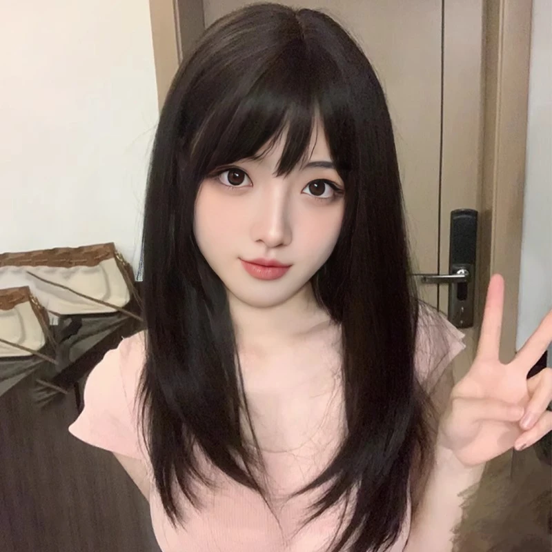 假发女长发长直发日常圆脸lolita日系显白网红自然空气刘海全头套