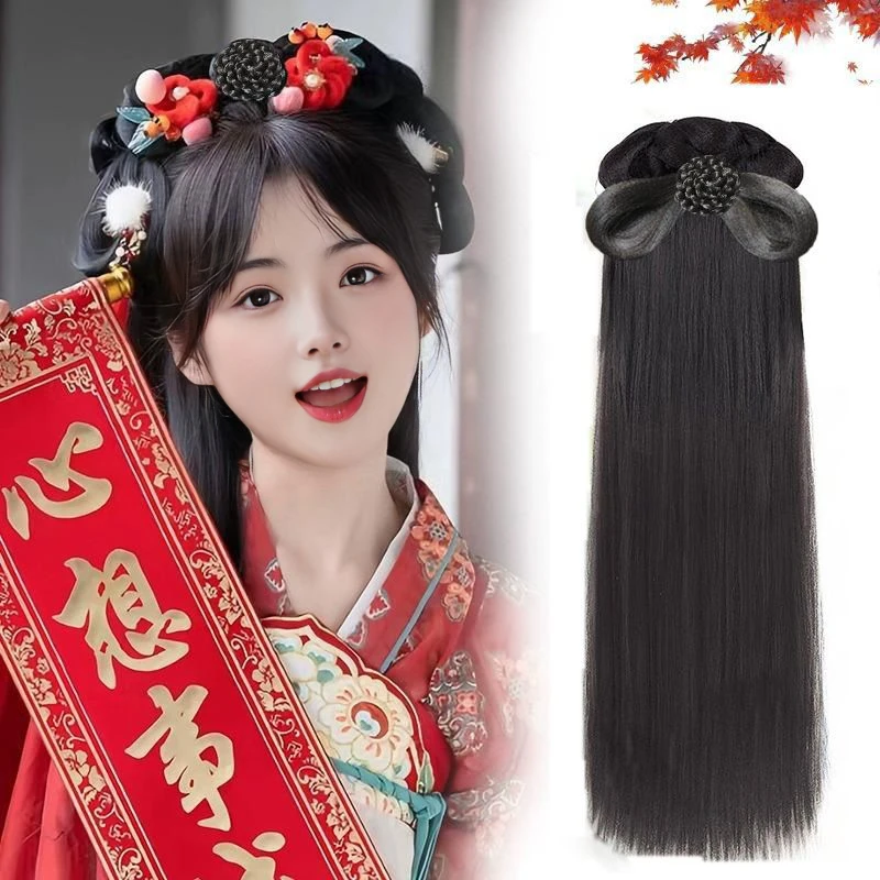 汉服头饰古风假头发一体式发包盘发发髻古装日常明制新年发型垫发
