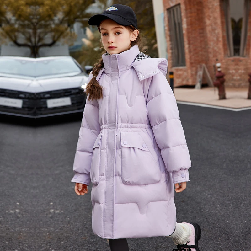 女童白鸭绒中长款羽绒服2023冬装洋气儿童韩版中大童加厚连帽外套