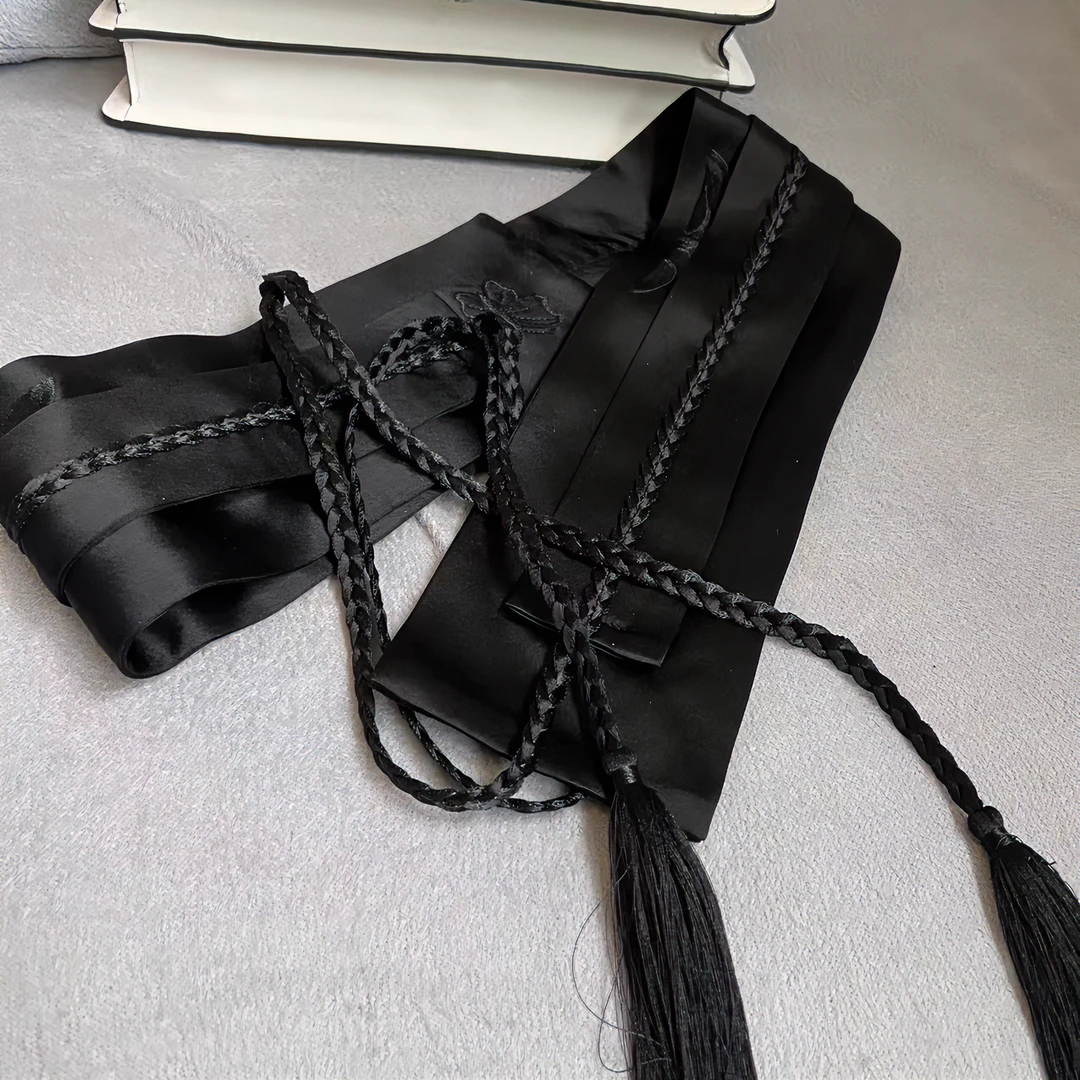 YUN 百搭时尚黑色编织小众休闲韩版个性简约复古流苏网红女士腰封