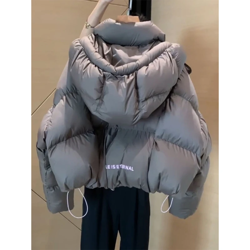 高级感超好看灰色短款棉服女冬季2024年新款韩系洋气面包服厚外套