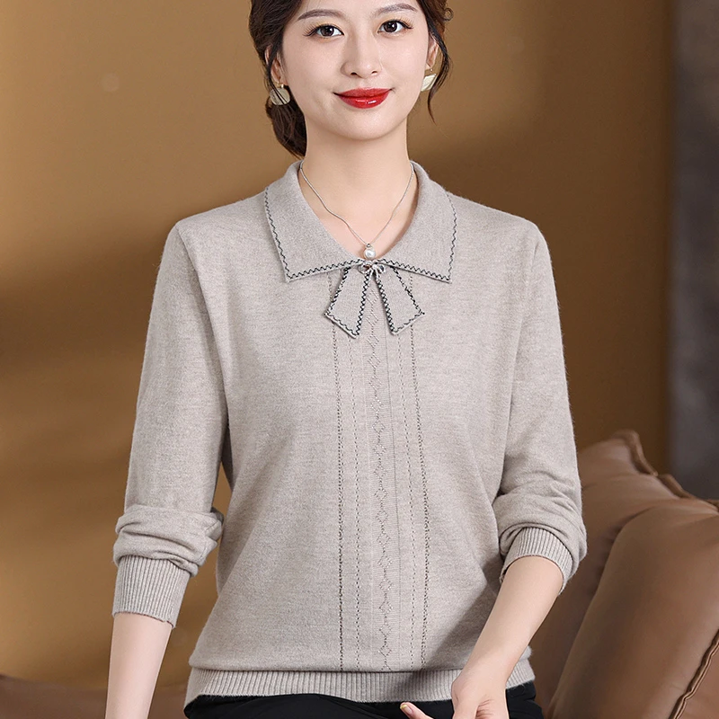 年轻妈妈秋装洋气针织小衫中老年女装春秋时尚毛衣高贵打底衫上衣