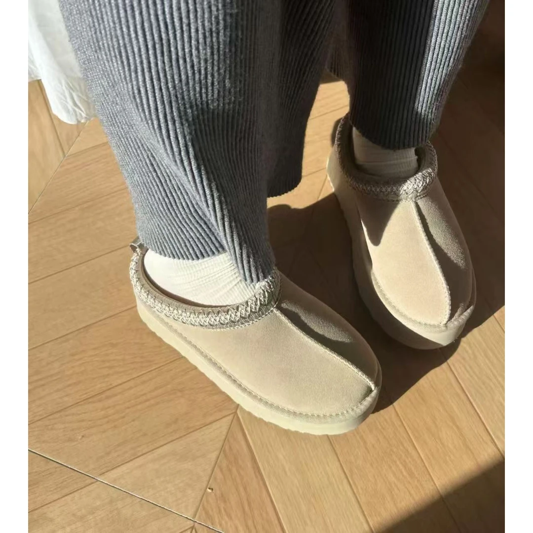 桑坡皮毛一体加厚芥菜籽色民族风真皮雪地靴时尚秋冬雪地靴厚底