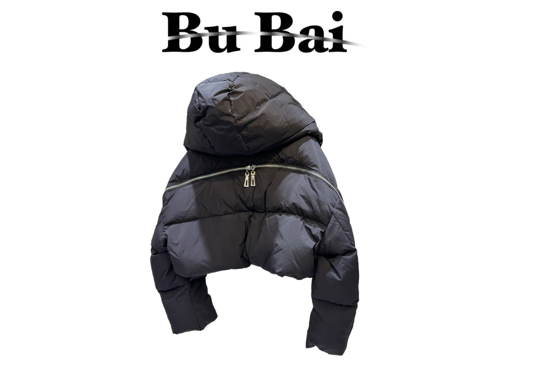 【不白家】kuns同款后背金属拉链设计保暖连帽羽绒服外套女