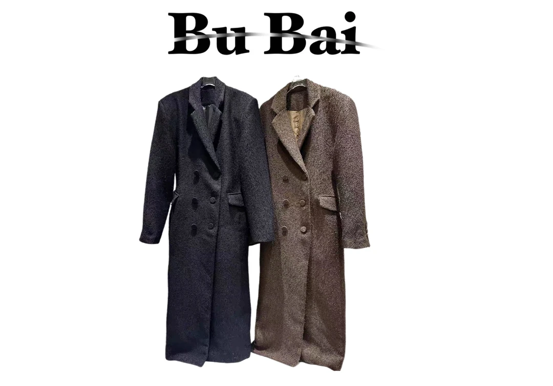 【不白家】气质款双排扣做旧磨毛毛呢面料长款风衣外套