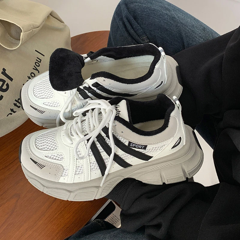 白灰色低帮厚底2925时尚青春潮流加绒休闲学院系带港风保暖老爹鞋
