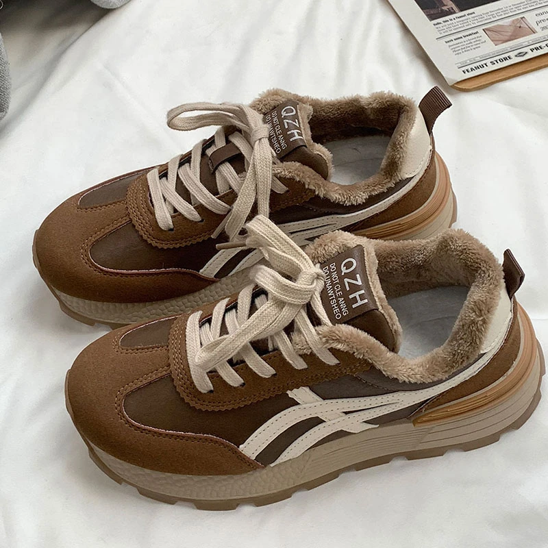 酒红低帮3484加绒保暖系带厚底复古时尚青春潮流款港风学院休闲鞋