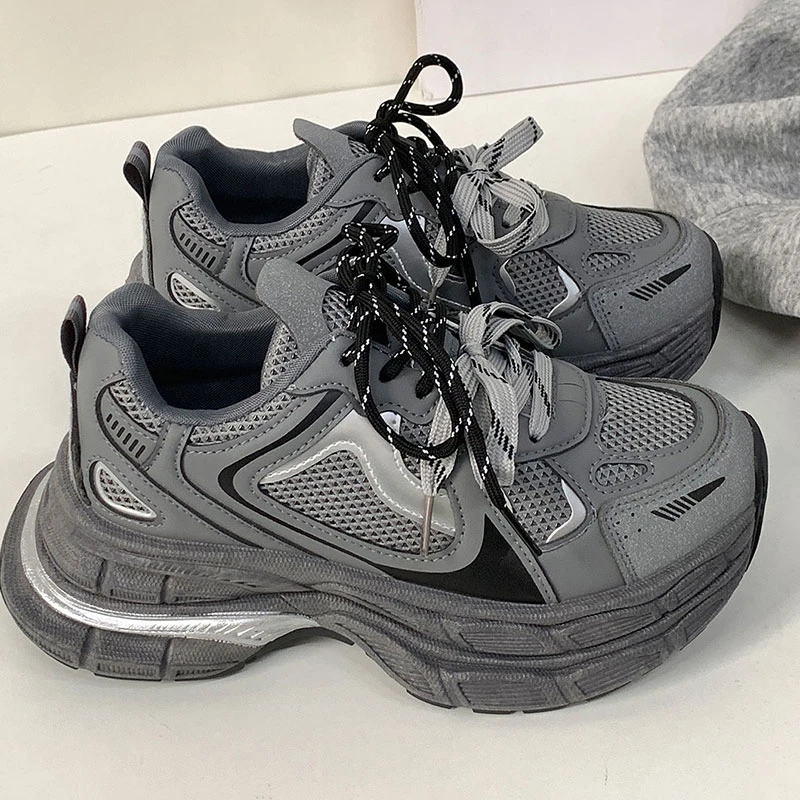 深灰低帮韩版百搭学院系带厚底3356时尚青春潮流港风休闲款老爹鞋