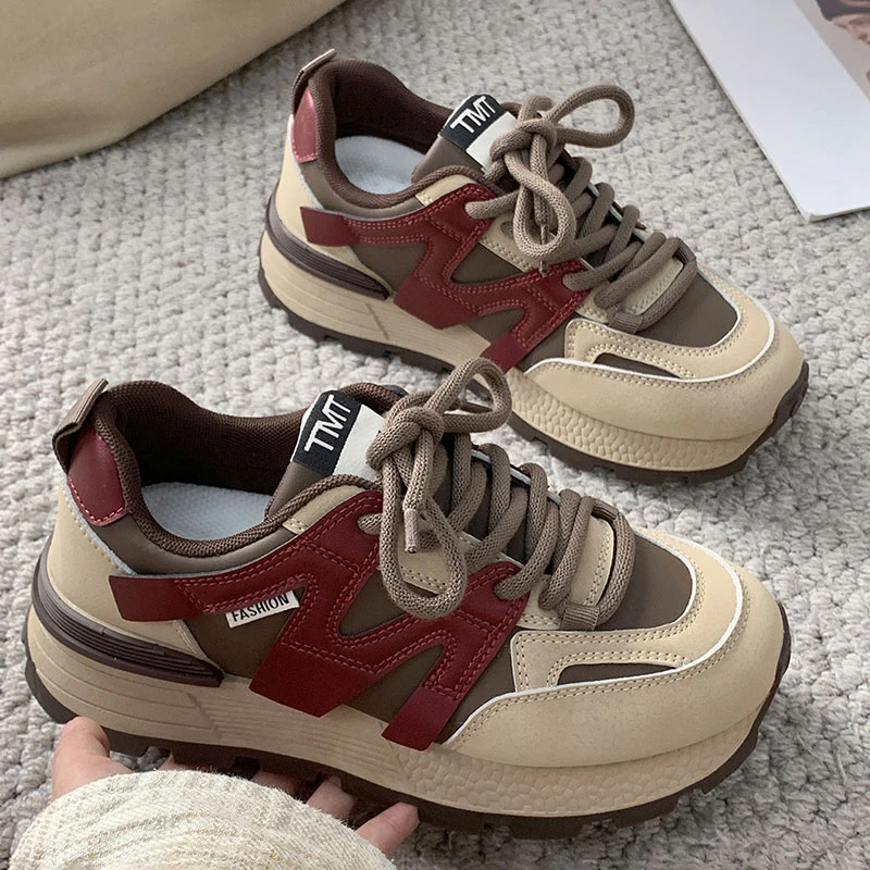 卡红色低帮厚底百搭3474系带港风增高时尚青春潮流款休闲小众板鞋