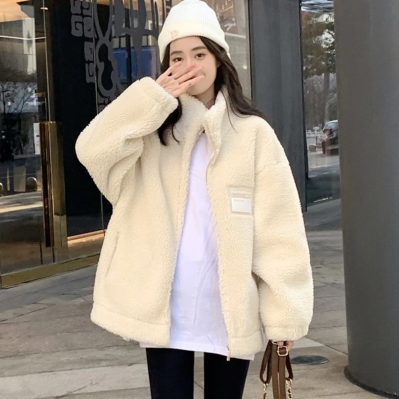 2025秋冬新款加绒加厚羊羔毛外套女宽松百搭皮草皮毛一体毛毛上衣