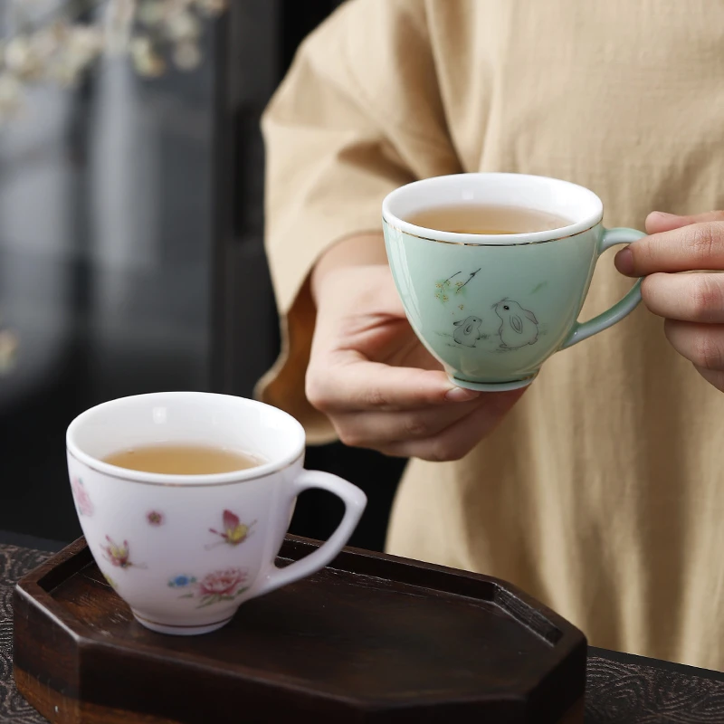 羊脂玉手柄防烫茶杯
