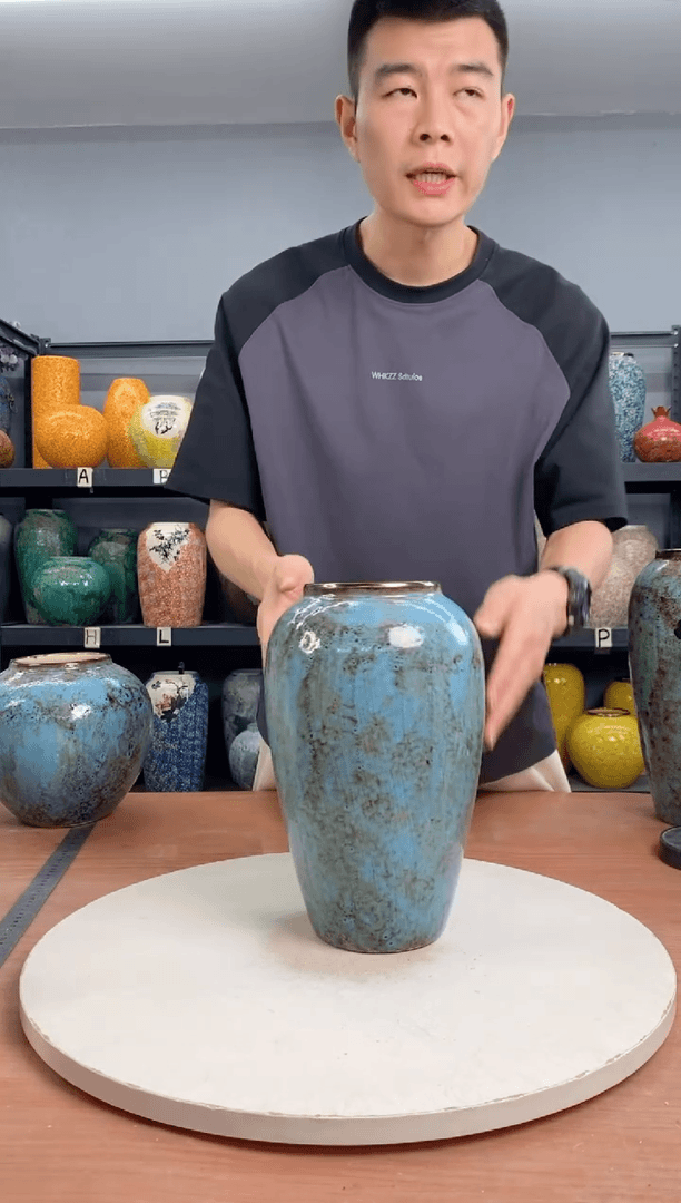 【闪购商品】瓶复古蓝 中 陶瓷花瓶 无花