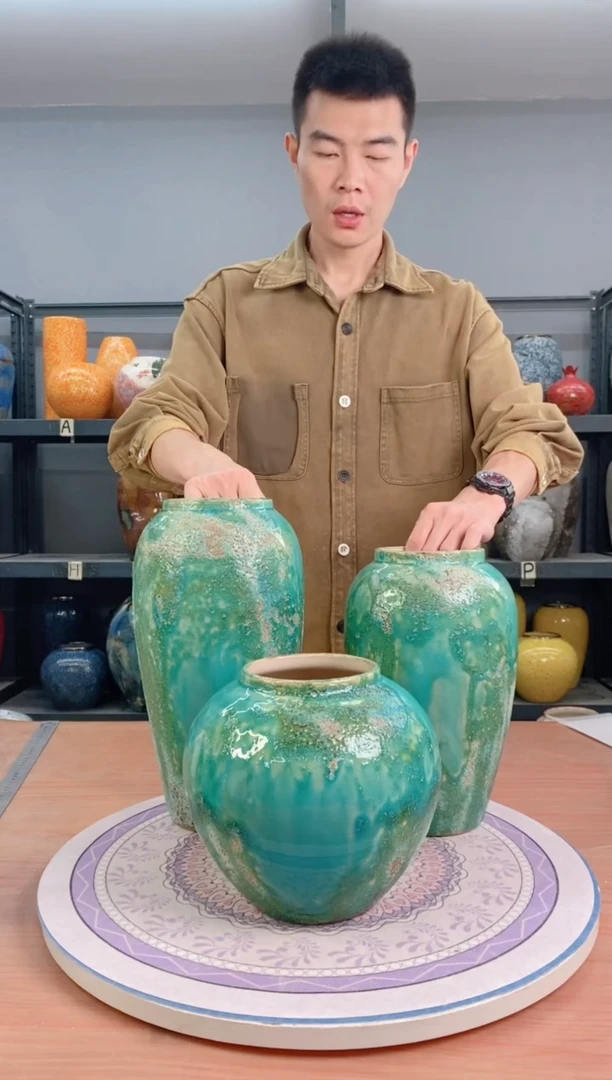 【闪购商品】瓶陶瓷花瓶 无花 草原绿三件套