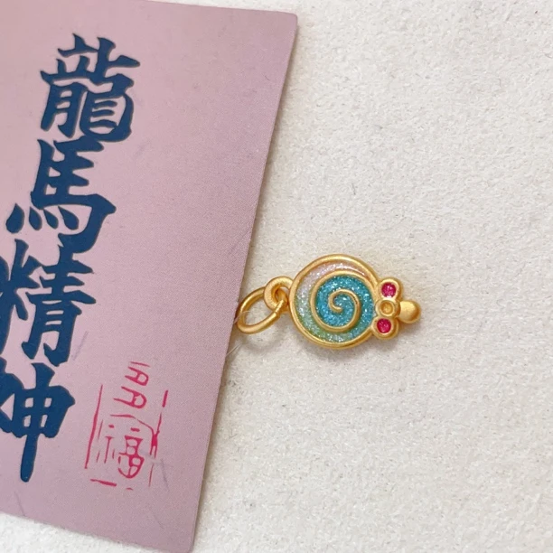 水贝黄金   足金棒棒糖珐琅彩粉紫色渐变色硬金工艺