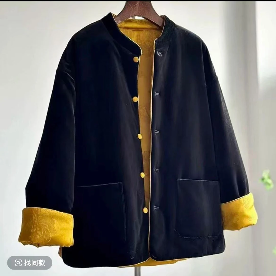 双面穿2024#新中式国风盘扣短款提花外套2025新款立领外套