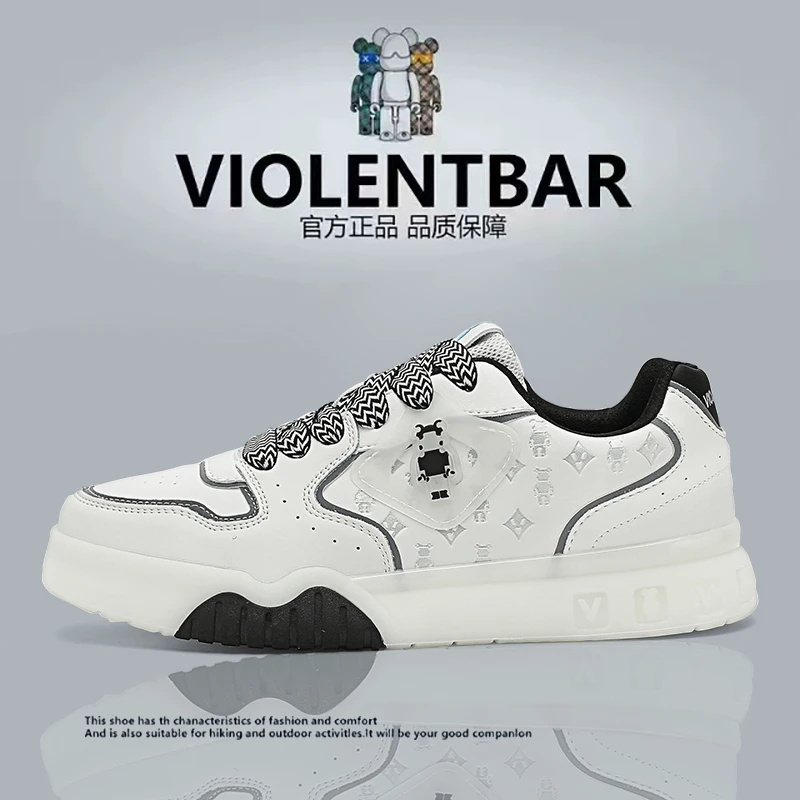 VIOLENTBEAR/暴力熊时尚男鞋轻奢情侣经典低帮休闲板鞋白黑