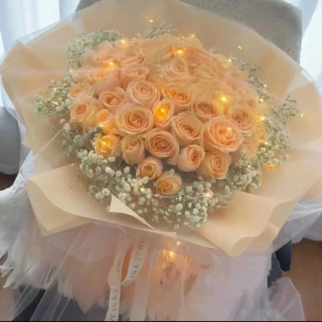 【挚爱此生】33枝香槟玫瑰花束送爱人朋友生日纪念日礼物配送鲜花鲜花小时达同城配送