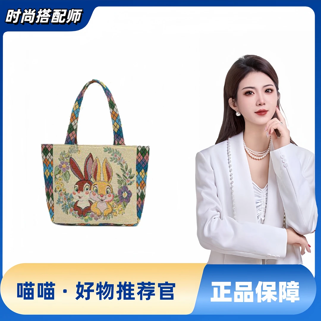 【喵喵专属】卡通手提大容量双面刺绣休闲帆布包时尚百搭手提包便