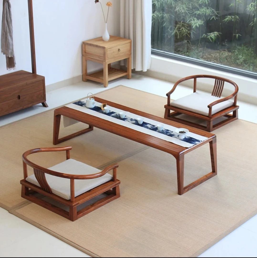 【木槿家居】实木榻榻米茶几书法矮桌日式飘窗桌炕几家用老榆木茶桌