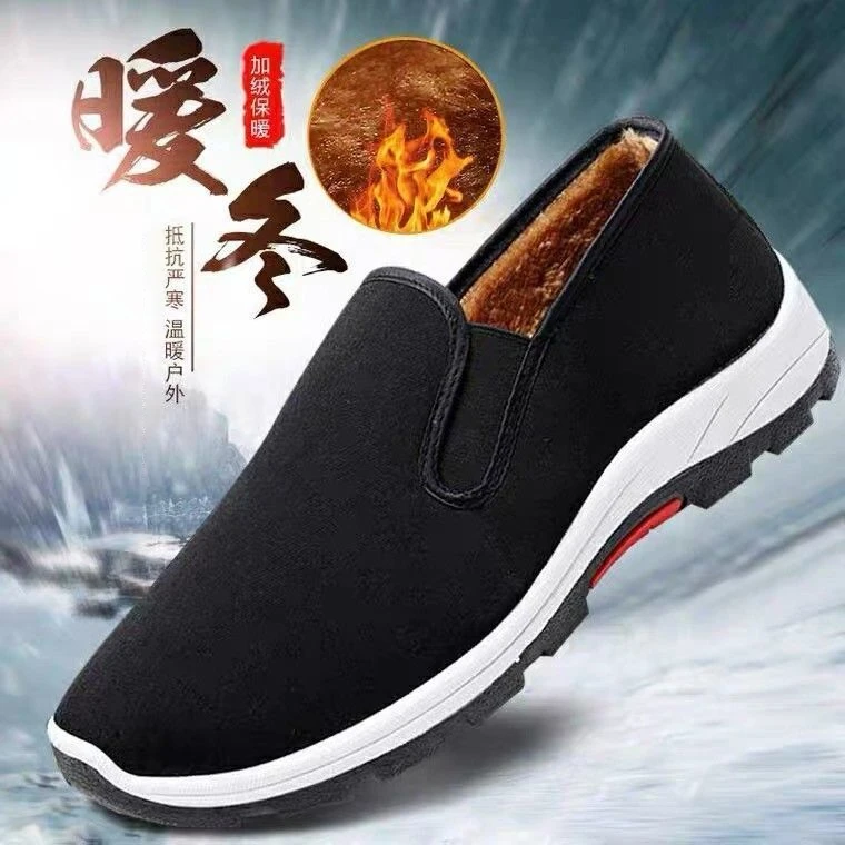 【老北京布鞋】2023新款一脚蹬棉布加厚男鞋中老年男士休闲软底加