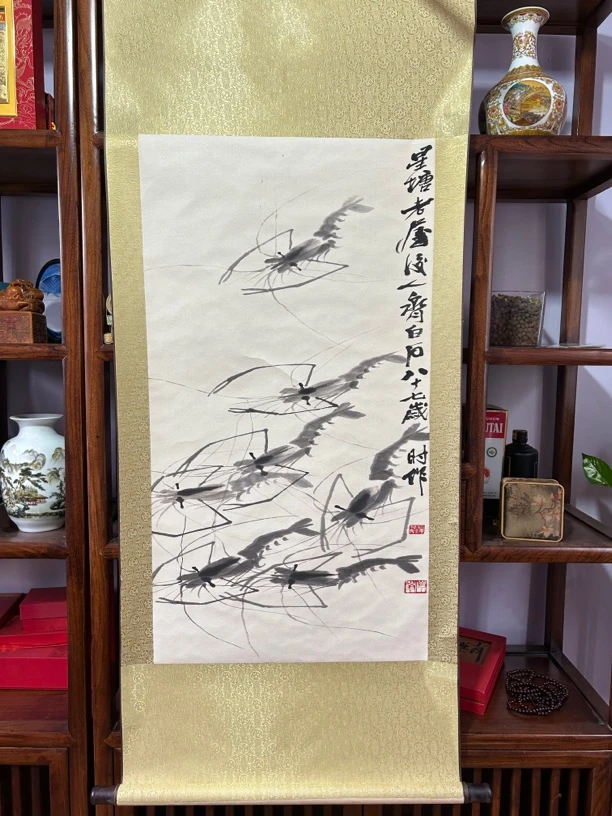 【小杨优选】精品木摆件墨虾竖款3