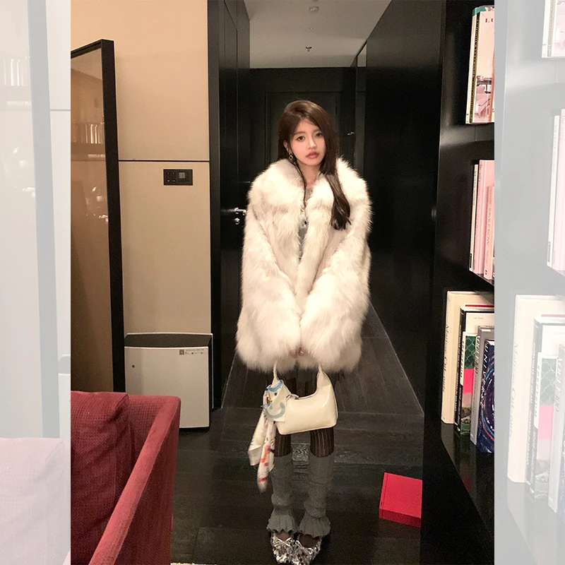 DEARHUA小花家『万年少女』可翻可立领芬兰整皮狐狸毛皮草外套新款