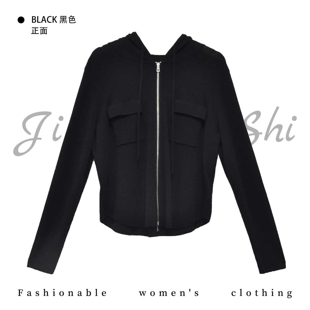 纯色连帽双兜休闲短外套   中年妈妈百搭时尚减龄薄款上衣7121