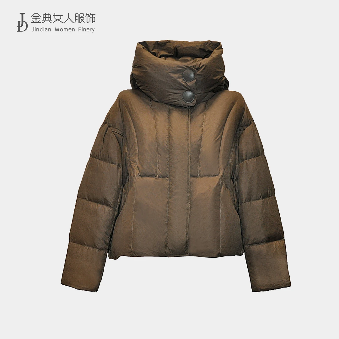 秋冬设计感拉链连帽鸭绒羽绒服  中年妈妈时尚户外百搭女外套1081