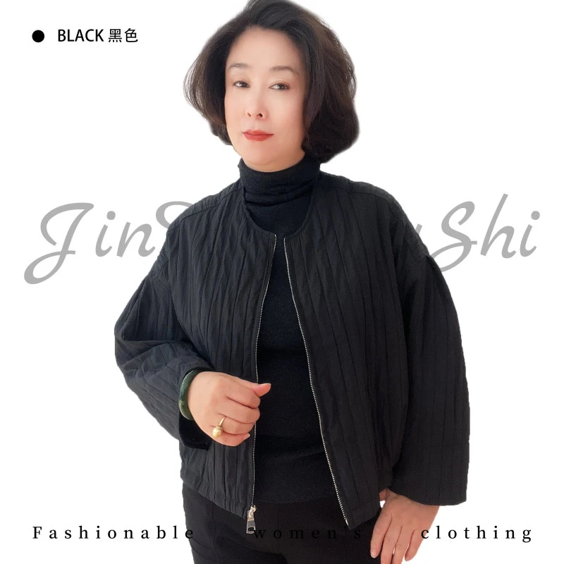 圆领竖条纹百搭拉链外套 中年妈妈显瘦百搭上衣休闲长袖时尚725