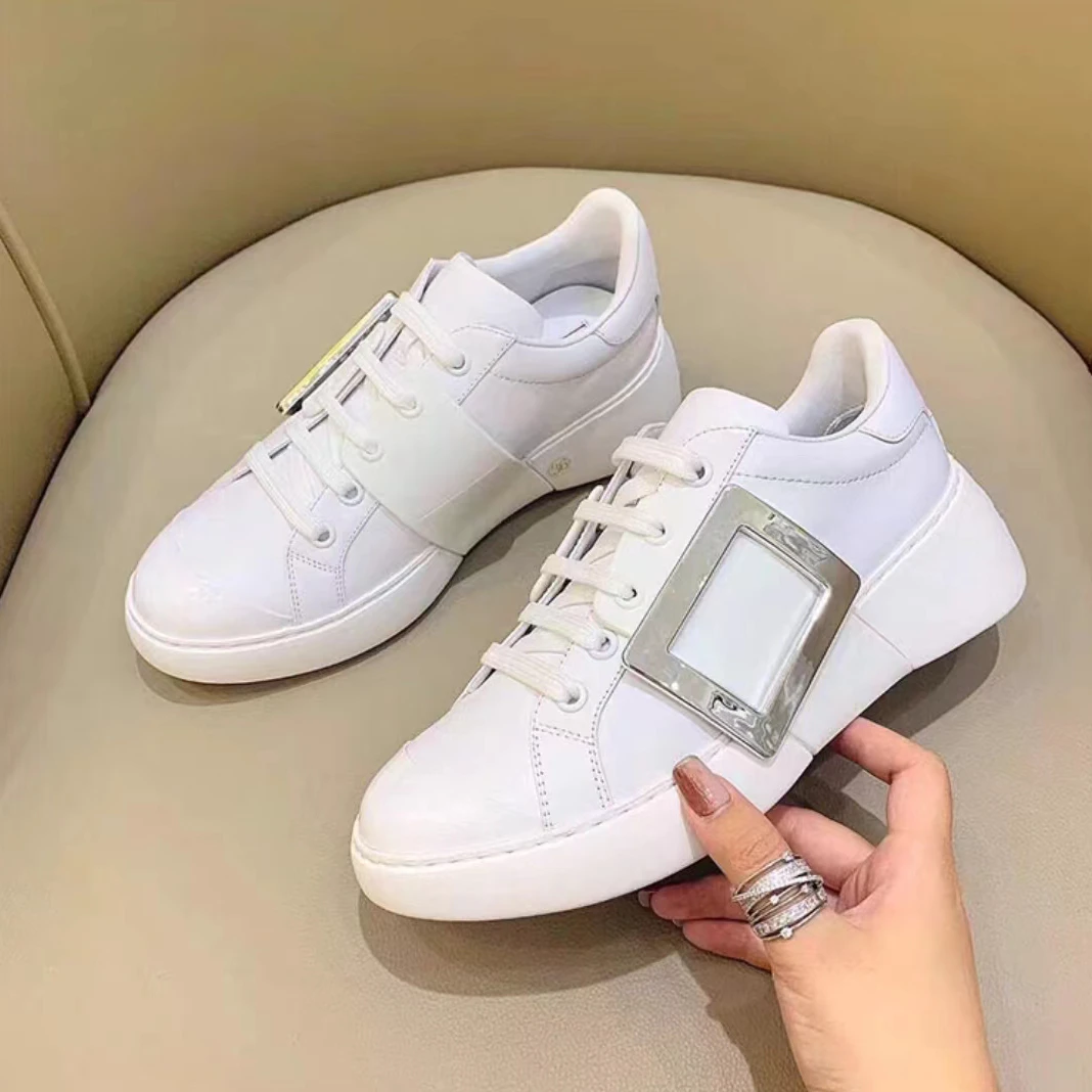 8801新款休闲鞋方扣圆头厚底小白鞋名媛风时尚百搭运动鞋