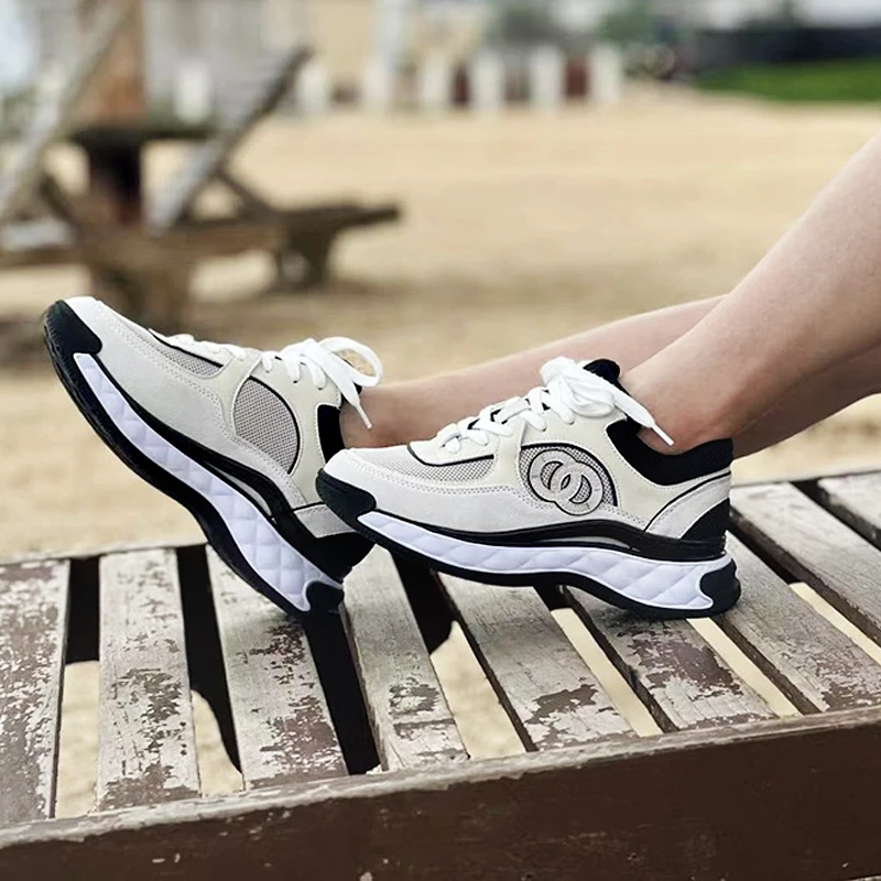 6611款小香风经典休闲鞋增高透气拼色鞋网红明星款系带鞋真皮女鞋