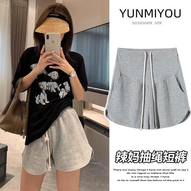 孕妇休闲短裤夏季外穿宽松抽绳运动裤夏天显瘦阔腿打底裤2024薄款