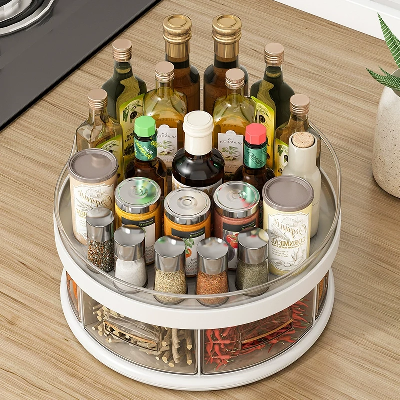 厨房旋转调料置物架台面一体多格佐料盒多功能油盐酱醋瓶收纳