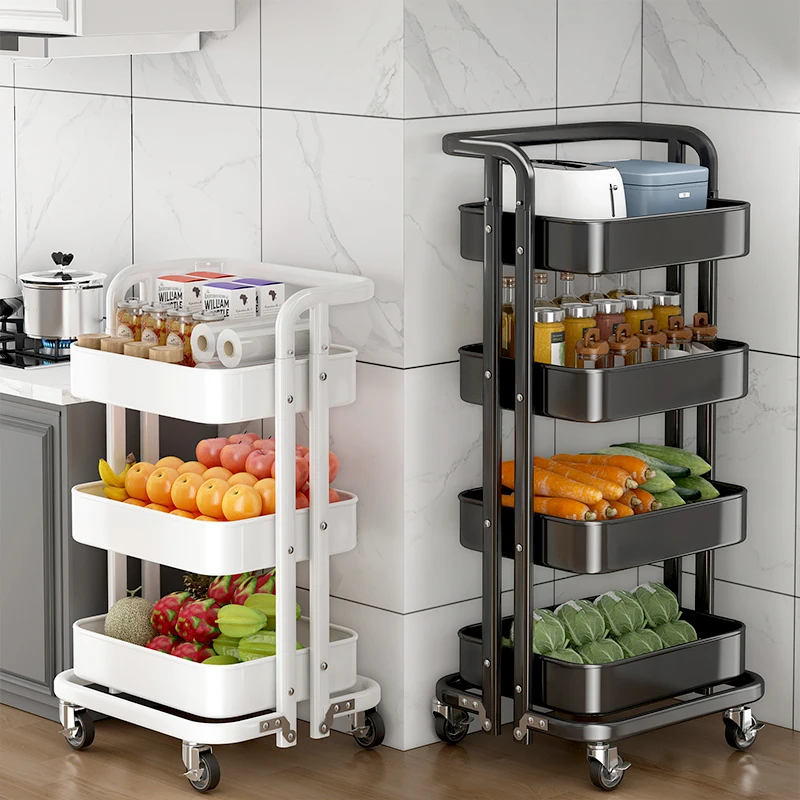 厨房置物架多功能落地小推车家用放水果蔬菜篮子多层收纳架子