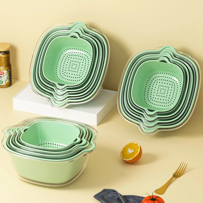 双层洗菜盆沥水篮八件套厨房客厅家用洗水果盘简约淘菜菜篮子